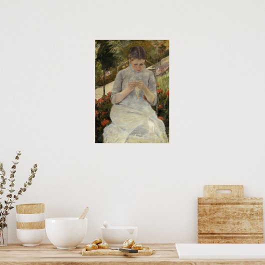 Cassatt - meisje in tuin poster (Keuken)