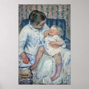 Cassatt - Moeder wast haar slaperige kind Poster