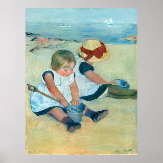 Cassatt's kinderen spelen op het strand poster (Voorkant)
