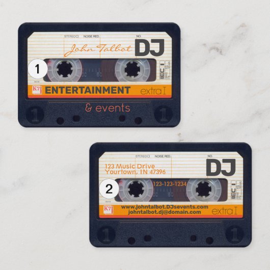 Cassette audio rétro 80s DJ Cartes de visite 2 (Devant / Derrière)