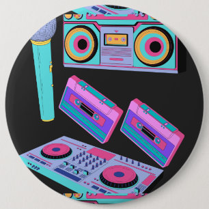 CASSETTE , AUDIO STIJL SJABLOON KNOP RONDE BUTTON 6,0 CM