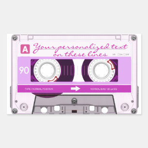 Cassette band - roze - rechthoekige sticker