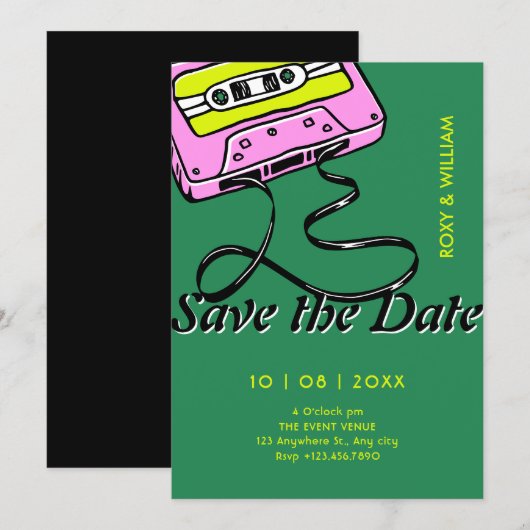 Cassette-huwelijk Save The Date (Voorkant / Achterkant)