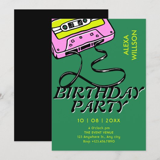 Cassette retro birthday kaart (Voorkant / Achterkant)