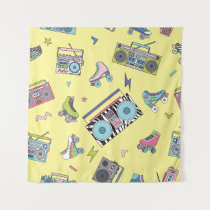 cassette, roller schaatsen: retro wandkleed