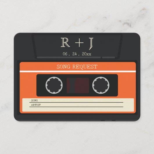 cassette tape nummer verzoek RSVP bruiloft Informatiekaartje (Voorkant)