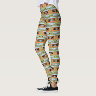 Cassette Tapes Retro Vintage 80s 90s Orange Green Leggings