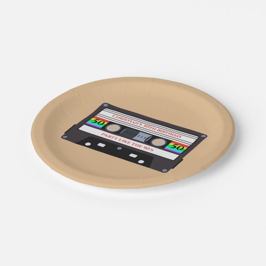 cassette verjaardag papieren bordje (Gekanteld)