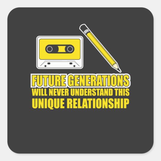 cassetteband en potlood vierkante sticker (Voorkant)