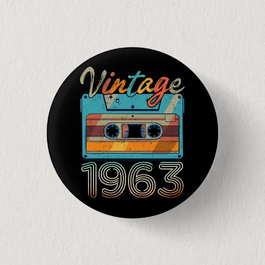 Cassettebandje 1963 Retro 60th Birthday 60 Ronde Button 3,2 Cm (Voorkant)