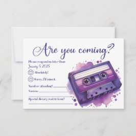 Cassettebandje Paarse Retro  RSVP-kaart RSVP Kaartje