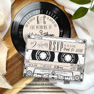 Cassettebandje Record Ivoor Huwelijksuitnodiging R RSVP Kaartje