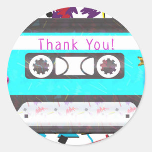 Cassettebandje Retro 80's 90's Thema Verjaardagsfe Ronde Sticker