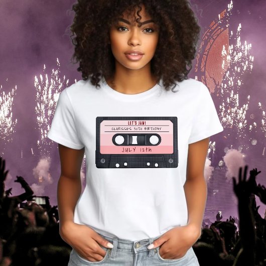 Cassettebandje Roze Retro Verjaardagsfeest T-shirt
