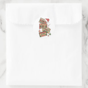 Cassettebandjes voor kerstmuziek ronde sticker