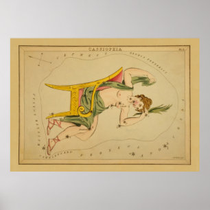 Cassiopeia -  Astronomisch Star Chart Afbeelding Poster