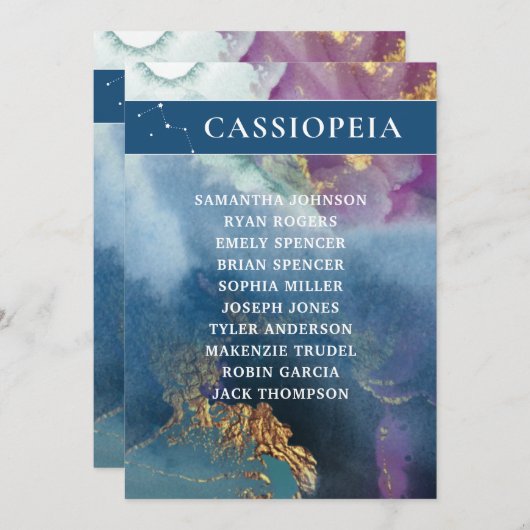 Cassiopeia Table Number Celestial Seating Chart Kaart (Voorkant / Achterkant)