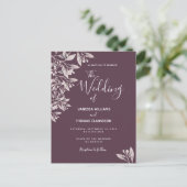 Cassis botanische paarse scriptbruiloft briefkaart (Staand voorkant)