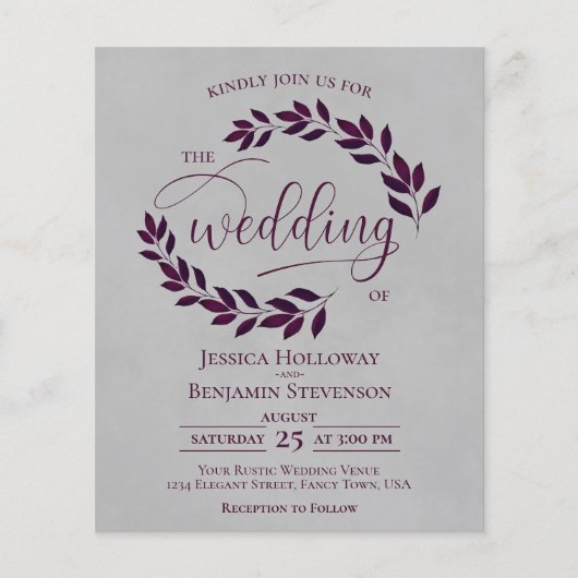 Cassis Feuille rustique sur Grey BUDGET Mariage In (Devant)