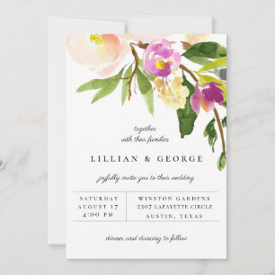 Cassis Paars Floral Bouquet Wedding Invitation Aankondiging