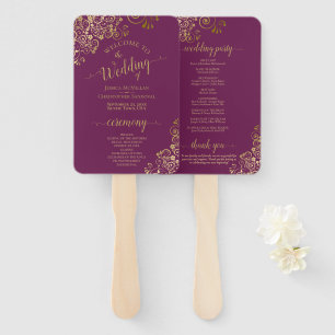 Cassis Paars & Gold Lace Elegant Wedding Program Handwaaier