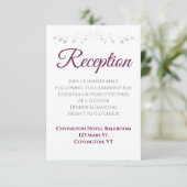 Cassis Paars op White Elegant Wedding Reception Informatiekaartje (Staand voorkant)