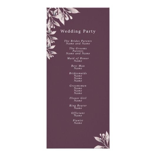 Cassis programme de mariage botanique floral viole (Dos)