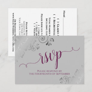 Cassis voor Grijze Zilverlade Lace Calligraphy Wed RSVP Kaartje