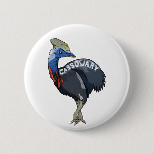 cassowary colored woth text ronde button 5,7 cm