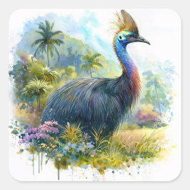 Cassowary Watercolor Art Vierkante Sticker
