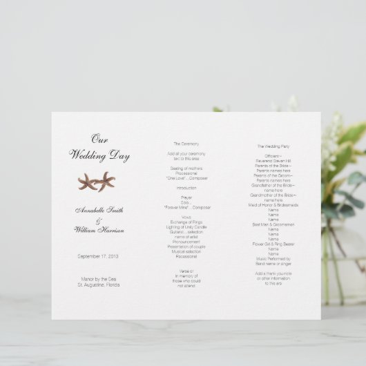 Castal Wedding Tri-Fold Starfish Couple-programma (Staand voorkant)