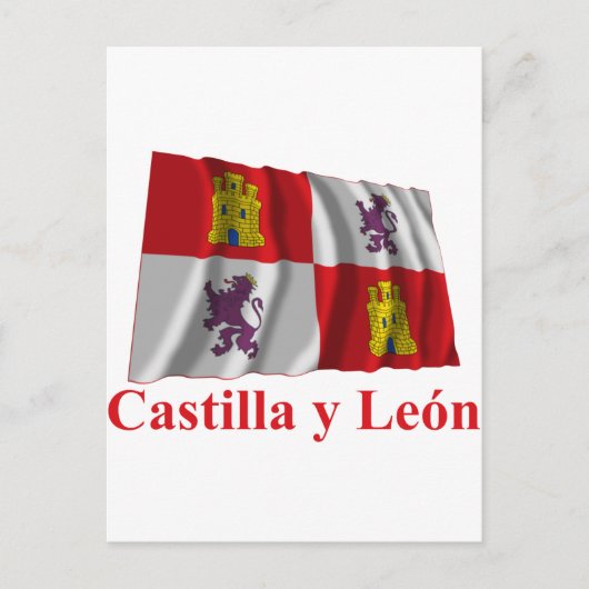 Castilla y León, vlag met naam Briefkaart (Voorkant)