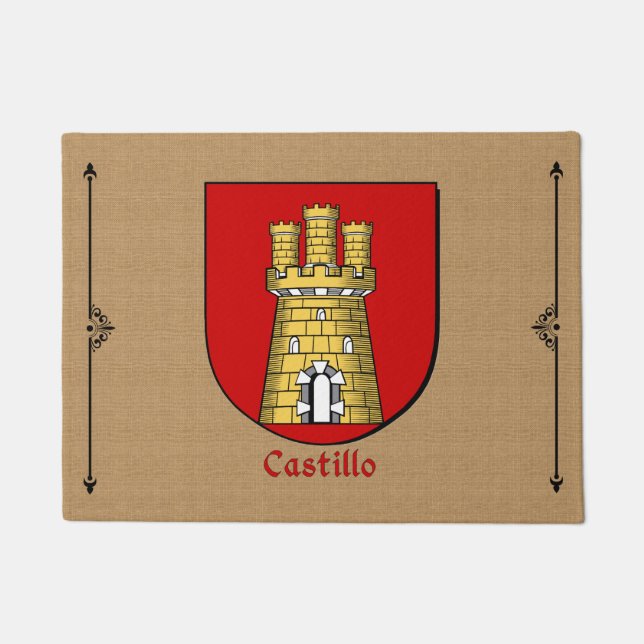 Castillo Historisch schild op Burlap-achtergrond Deurmat (Voorkant)