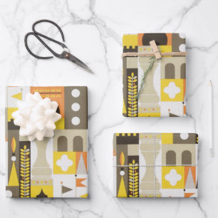 Castle Blocks Oranje Inpakpapier Vel