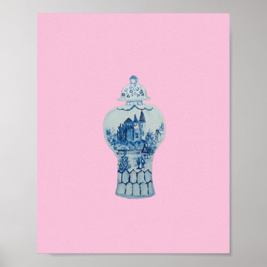 Castle Blue en White Ginger Jar Art Print (Voorkant)