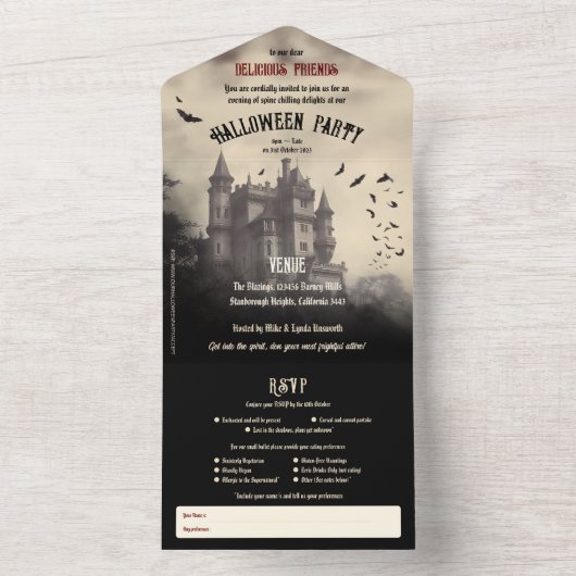 Castle Dracula Adult Halloween All In One Uitnodiging (Binnen)