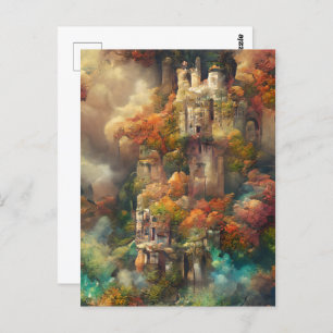 Castle in Forest, Fantasy Oerwoud, Herfst Briefkaa Briefkaart
