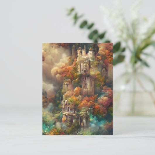 Castle in Forest, Fantasy Oerwoud, Herfst Briefkaa Briefkaart (Staand voorkant)