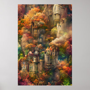 Castle in Forest, Fantasy Oerwoud, Herfst herfst Poster