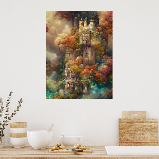 Castle in Forest, Fantasy Oerwoud, Magic Castle Po Poster (Keuken)