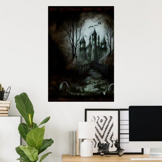 Castle in het donkere bos | AI Art Poster (Thuiskantoor)