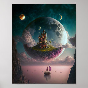 Castle in het Poster Moon Fantasy Art