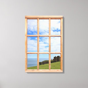 Castle naar het Zee 3D-effect Uitzicht Afbeelding Canvas Afdruk