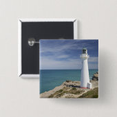 Castle Point Lighthouse, Castlepoint, Wairarapa; Vierkante Button 5,1 Cm (Voorkant /achterkant)