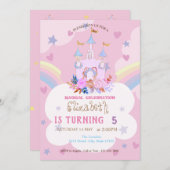 Castle Rainbow Cloud Birthday Uitnodiging (Voorkant / Achterkant)