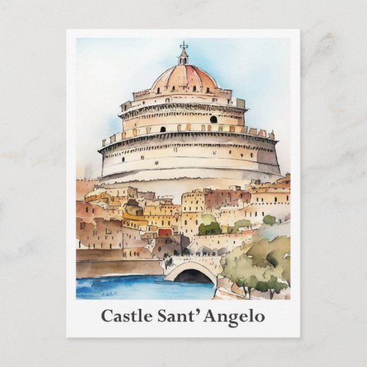 Castle San't Angelo Rome Italië Waterverf Reizen Briefkaart (Voorkant)