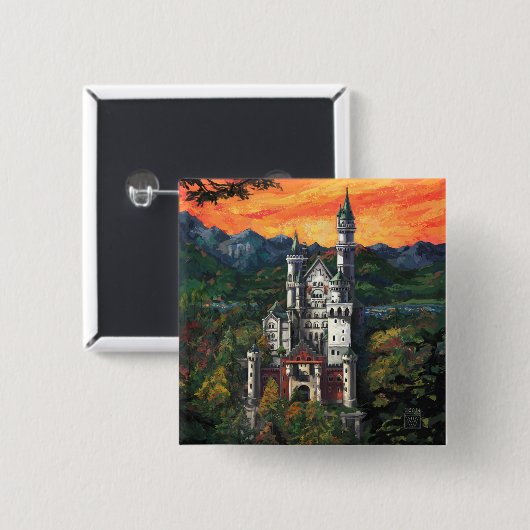 Castle Schloss Neuschwanstein Vierkante Button 5,1 Cm (Voorkant /achterkant)