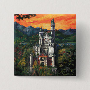 Castle Schloss Neuschwanstein Vierkante Button 5,1 Cm