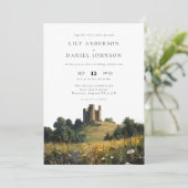 Castle Wildflowers Floral QR Code Wedding Kaart (Staand voorkant)