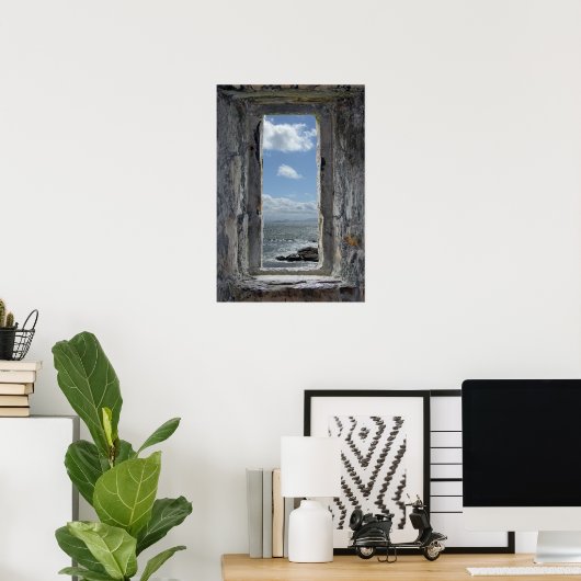 Castle Window Illusion with Seascape Uitzicht Poster (Thuiskantoor)